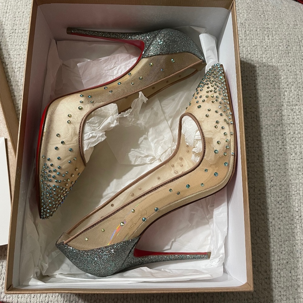 Christian Louboutin Follies Strass Rete/Glit Mini Size 40.5